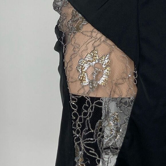 Popsi Lingerie Silver Embroidered Lace /Black Babydoll Size M - Picture 5 of 8